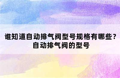 谁知道自动排气阀型号规格有哪些？ 自动排气阀的型号